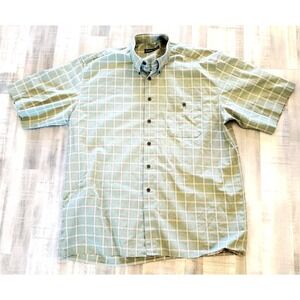 Emme Uno Mens Large Shirt Short Sleeve Made in Italy 100% Cotton Green Checkerd